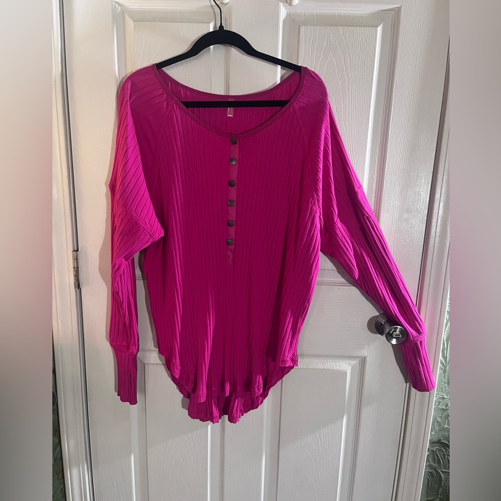 NWOT Free People Movement pink Large Bella layer long sleeve ribbed tee